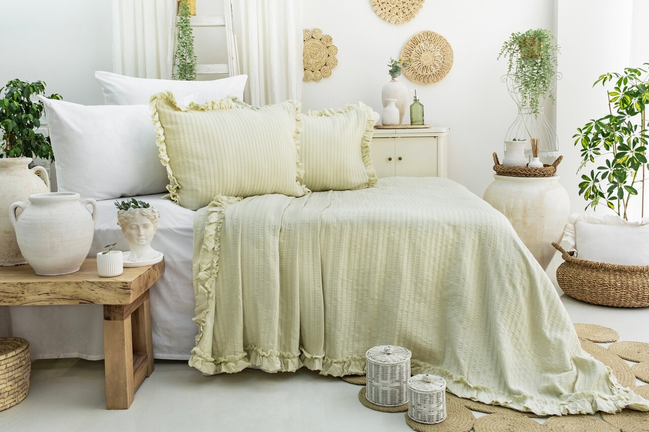 Set cuvertura pique dubla, L'essentiel Maison, Martha, Verde - imagine 4